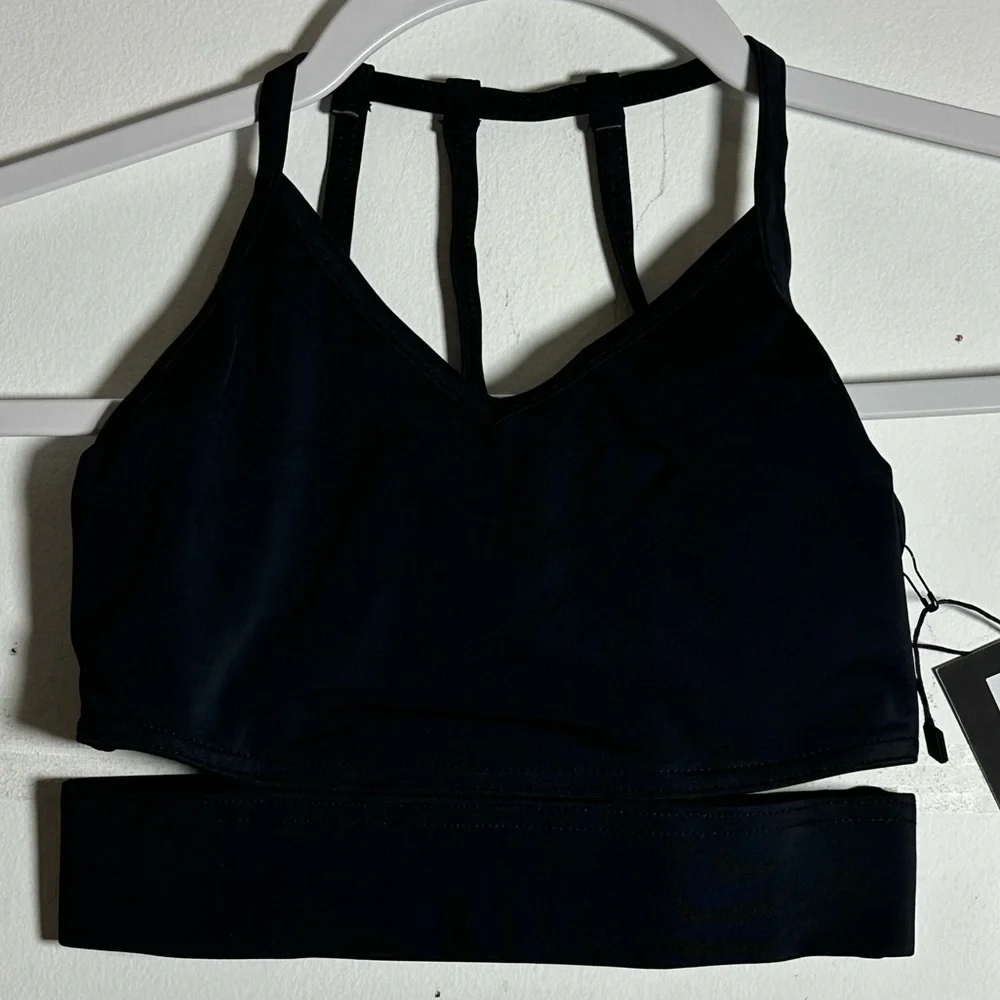 Lumi Collective Black Strappy Cut Out Dance Crop Top‎ YM Youth Medium NWT